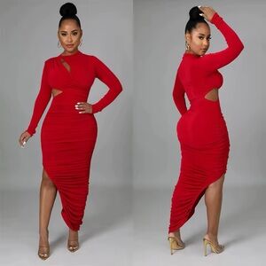 Elegant Red Cut-Out Dress – NWT | Sizes S–L, Holiday Glam